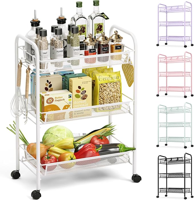 TOOLF 3-Tier Metal Rolling Cart, Mesh Wire Easy Assemble Utility Cart, Storage by TOOLF