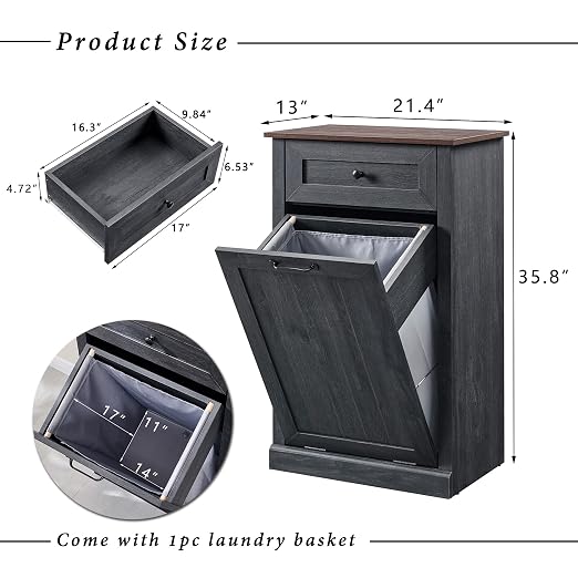 IFGET Tilt Out Trash Can Cabinet, 10 Gallon Farmhouse Laundry Hamper Cabinet - Image 2