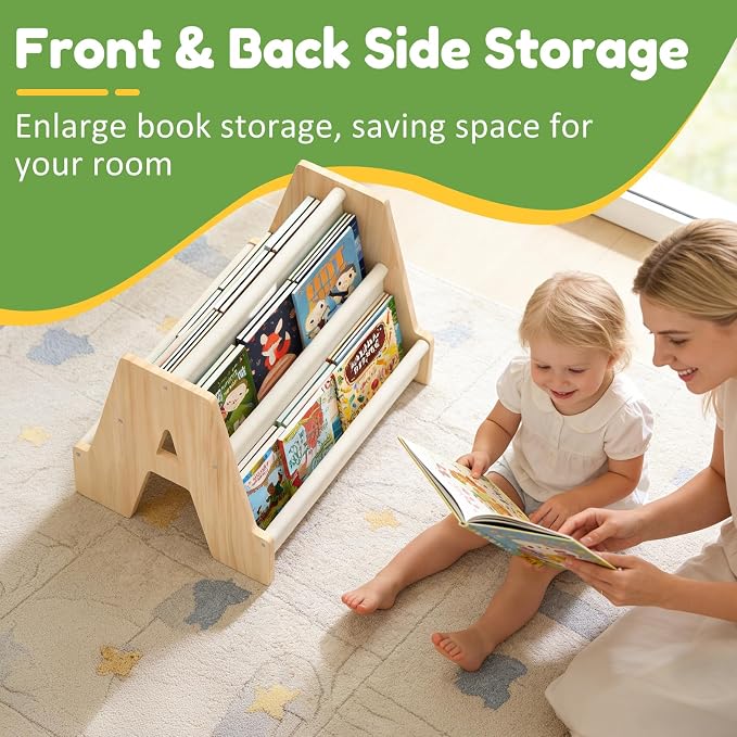 XiaZ Kids Bookshelf Wooden Montessori Toddler Bookshelf Solid Pine A-Frame - Image 4