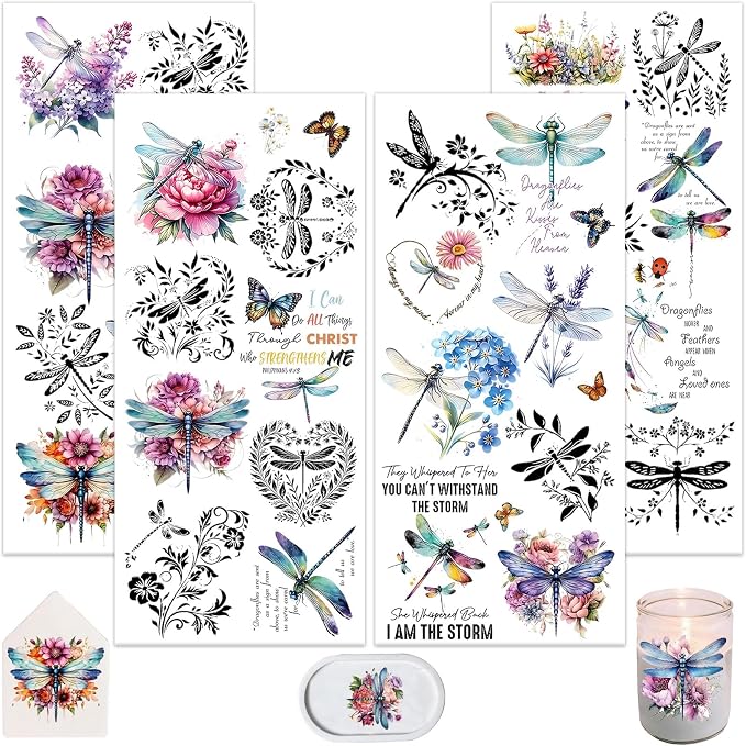4 Sheets Rub on Transfers for Crafts, Dragonflies Furniture Transfers for Wood by Dorsbaby