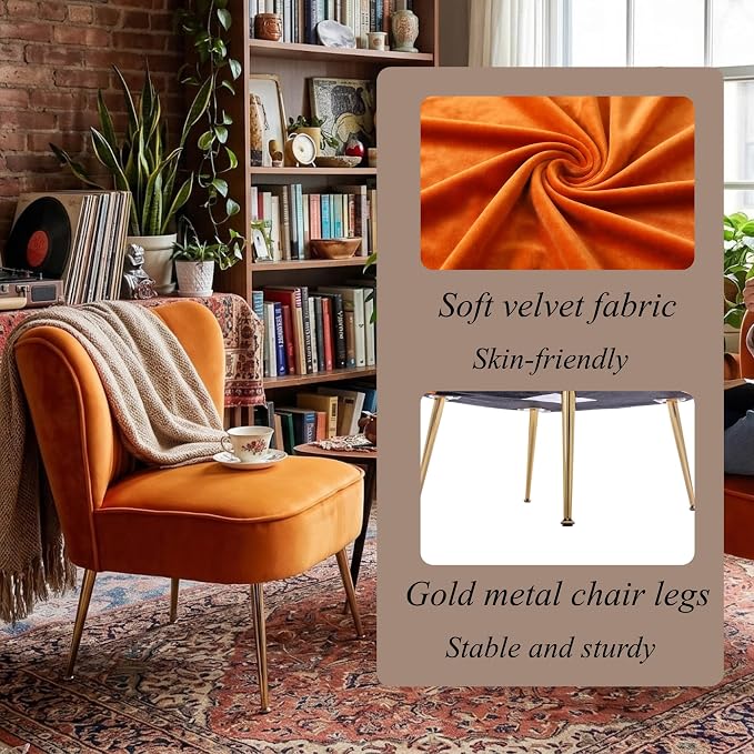 Velvet Accent Chairs Set of 2 for Comfy Living Room Armless Slipper Chair Mid - Image 6