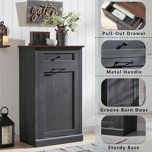 IFGET Tilt Out Trash Can Cabinet, 10 Gallon Farmhouse Laundry Hamper Cabinet - Image 3