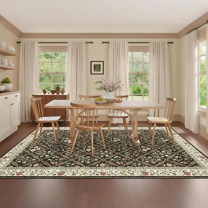 6x9 Machine Washable Area Rugs for Living Room Floral Stain Resistant Soft - Image 2
