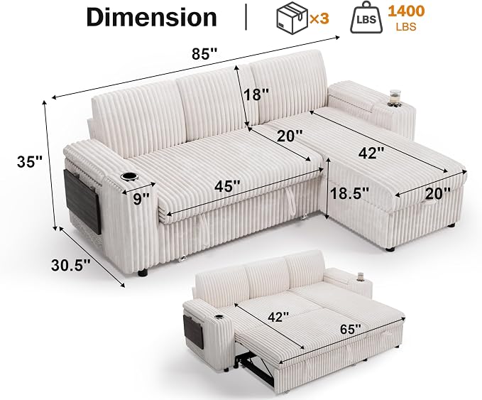 Vipbear 86" Modular Sectional Sleeper Sofa - Image 3