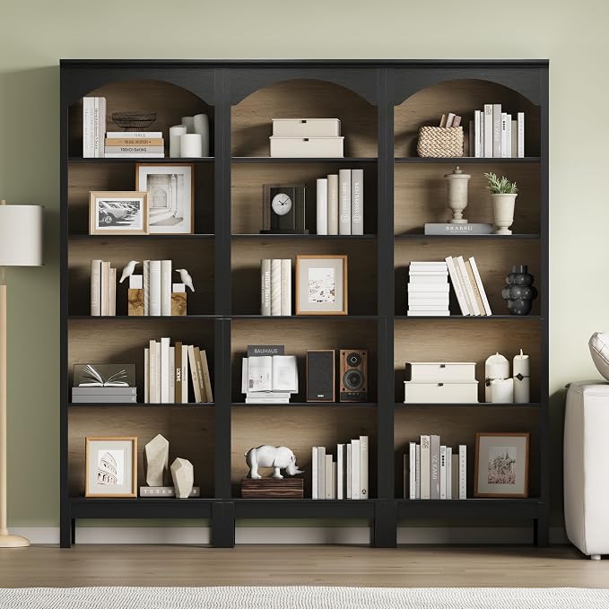 Arched Bookshelf with 5 Tier Open Shelves, Study and Living Room, Modern Black - Image 4
