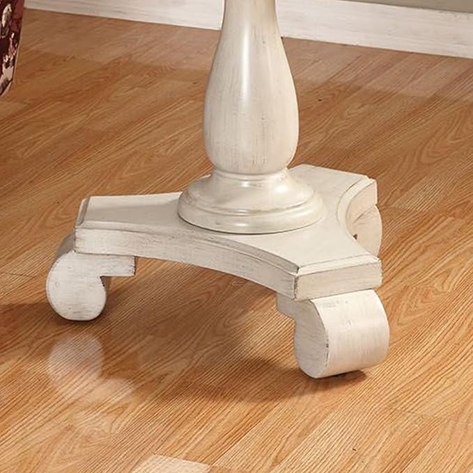 Roundhill Furniture Rene Round Wood Pedestal Side Table, Antique White - Image 4