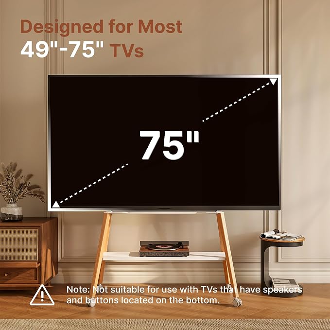 Rolling Easel TV Stand for 49–75 Inch TVs, Mobile TV Cart - Image 2