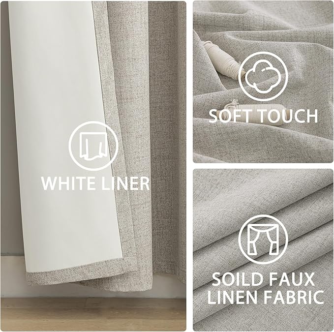 Yakamok Oatmeal Linen Curtains 100% Blackout 90 Inches Long, Room Darkening - Image 6