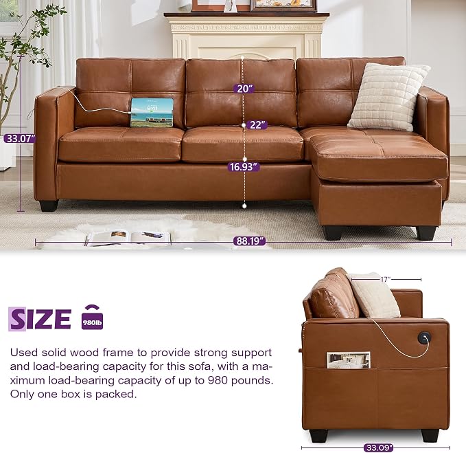 TYBOATLE Brown Sofa Couch Sectional Couches - Image 2