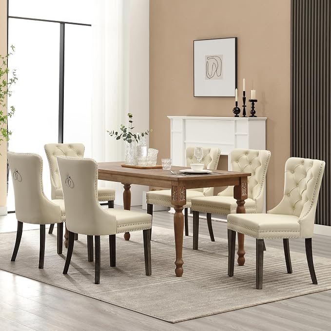 KCC Faux Leather Dining Chairs Set of 6, Upholstered High-end Tufted Dining - Image 2