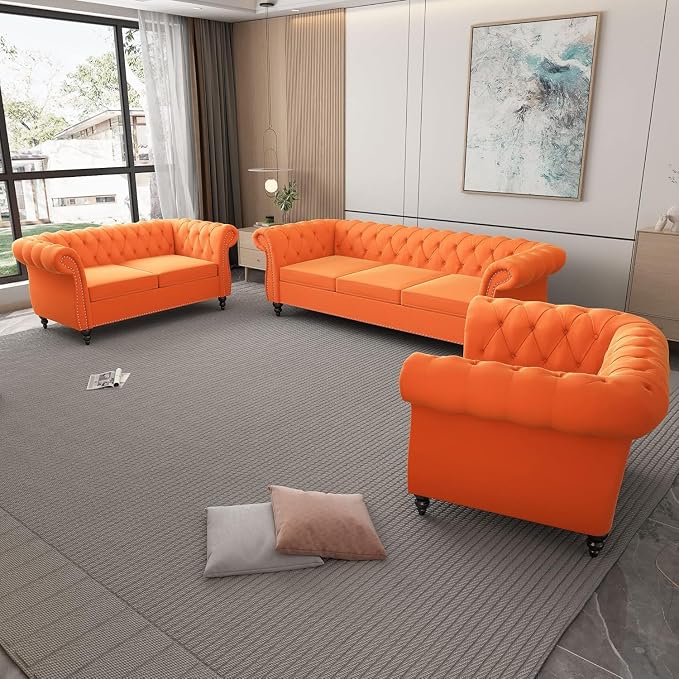 Chesterfield Loveseat Sofa, Modern Velvet Small Sofa Couch 2 Seater - Image 5