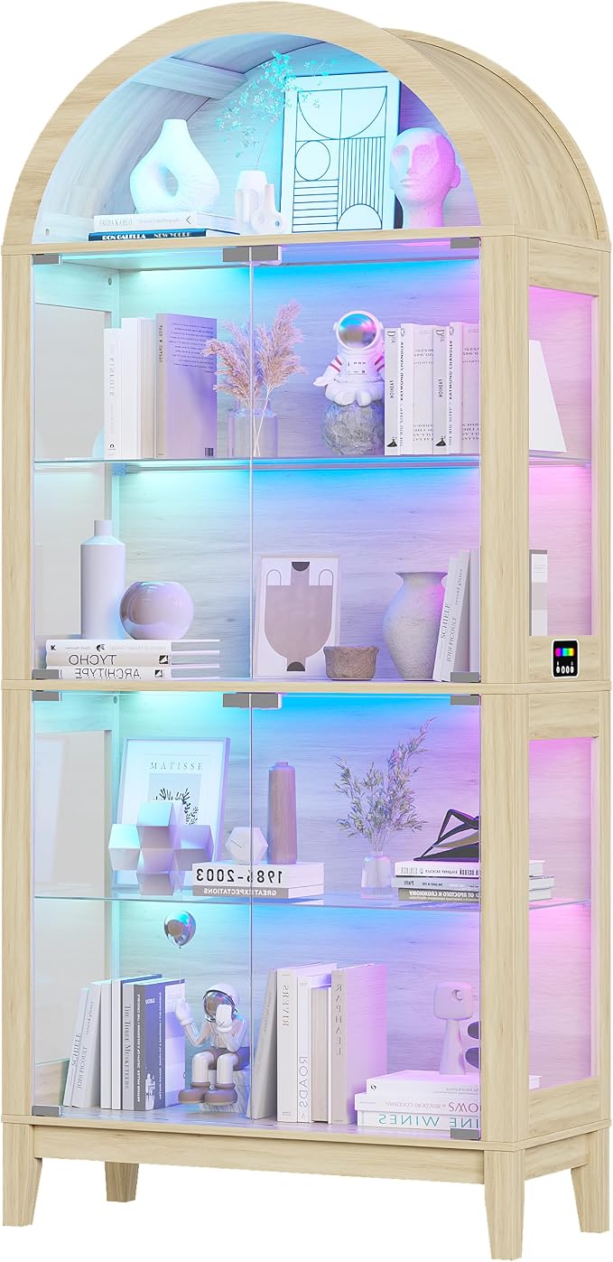 HNEBC Arched Display Case with RGB Lights, LED Curio Cabinet with Shelf - Image 7