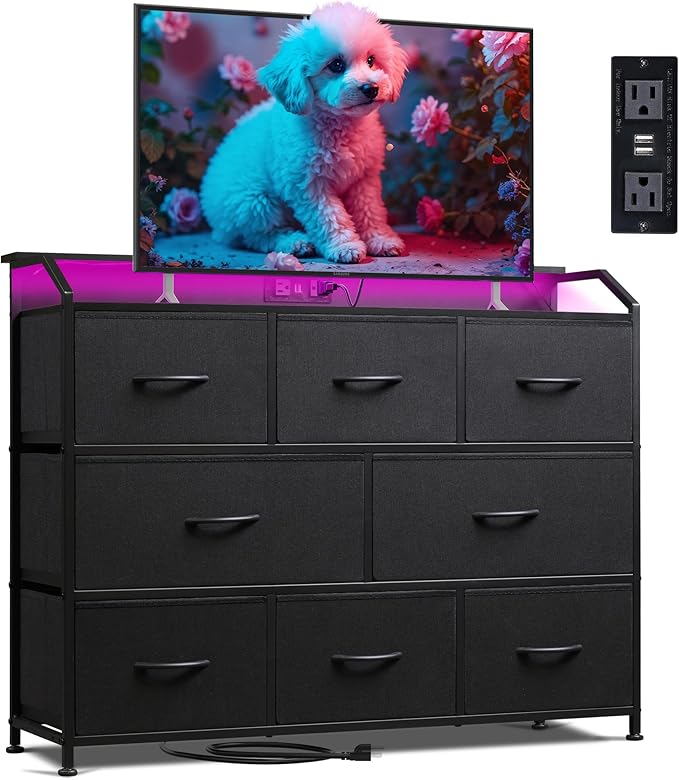 WLIVE Led Dresser for Bedroom, Wide Chest of Drawers for Hallway, 8 Fabric by WLIVE