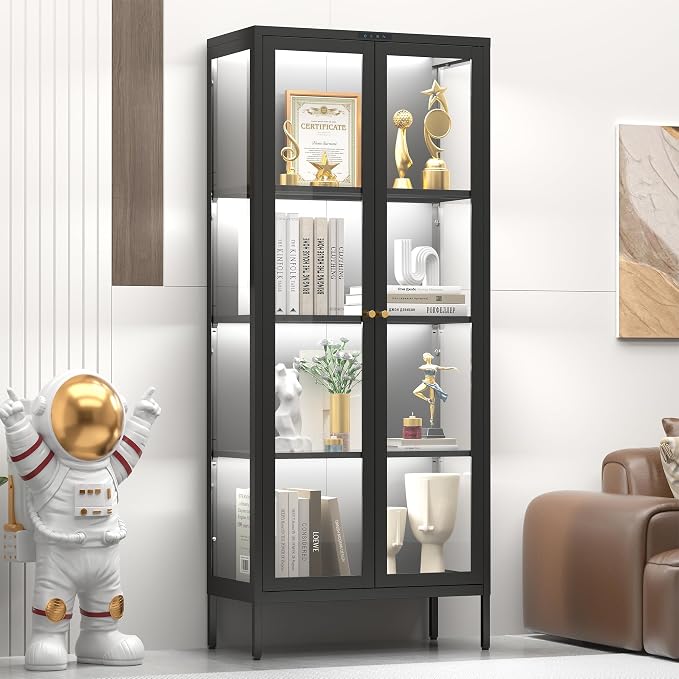 UNICOLY Display Cabinet with Glass Doors, Glass Display Cabinet with 8 Color - Image 9