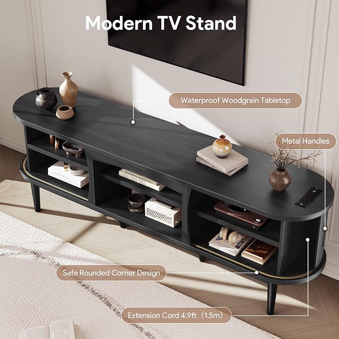 Decofy Mid Century TV Stand for TVs up to 80 Inches, Entertainment Center - Image 6