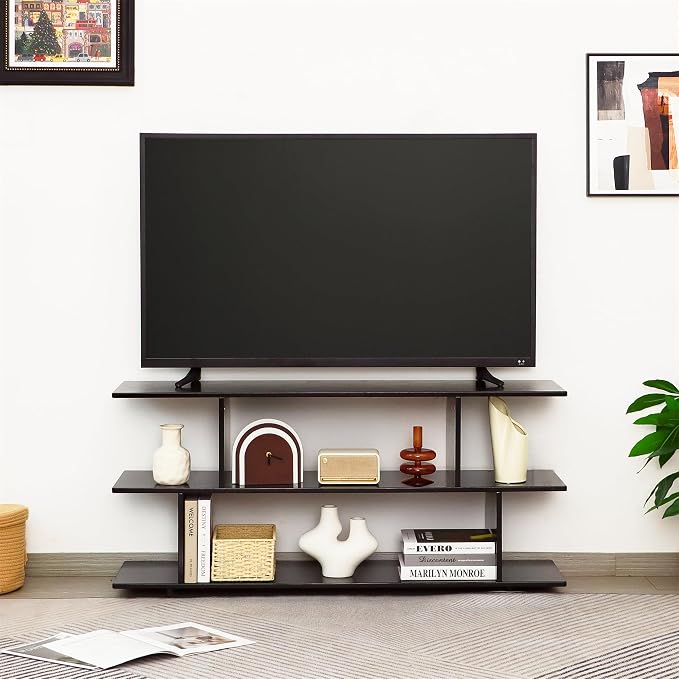 Bamboo TV Stand for TVs up to 55", 3 Tier Accent Entertainment Center - Image 3