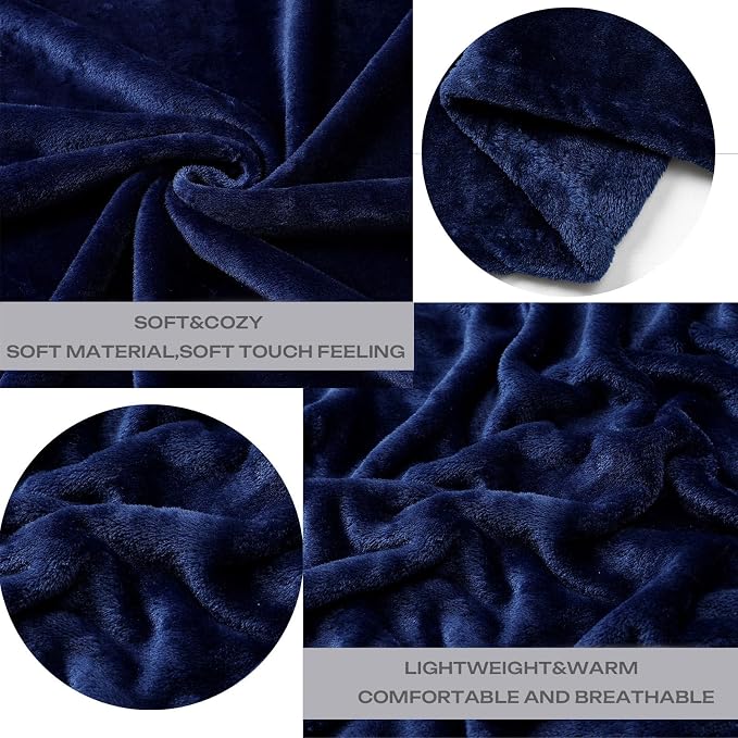JIAHANNHA Navy Blue Fleece Throw Blankets Queen Size 90 by 90 Inches - Image 4