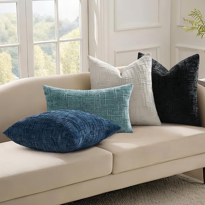 decorUhome Black Chenille Throw Pillow Covers 16x16 Set of 2 Textured Soft Cozy - Image 6