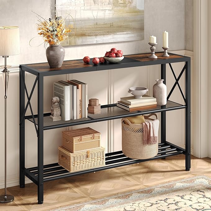 Hoctieon Industrial Console Table, 3 Tier Entryway Table, Hallway Table by Hoctieon