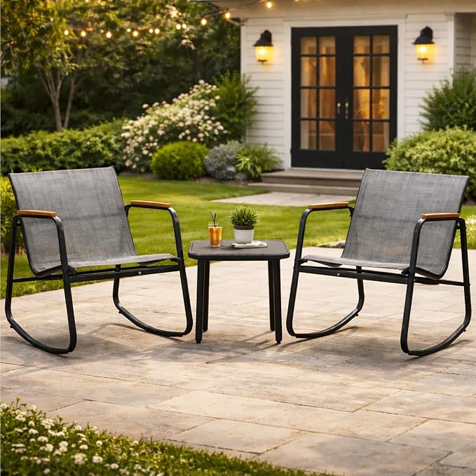 Kozyard 3-Piece Rocking Chair Set, Outdoor Rocking Textilene Bistro Set by Kozyard