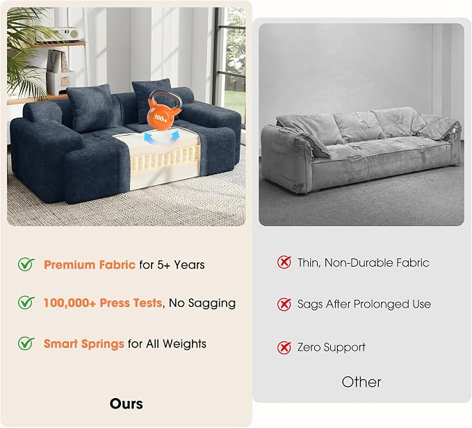 83.5" Boneless Loveseat Couch, Cloud Comfy Couches - Image 5