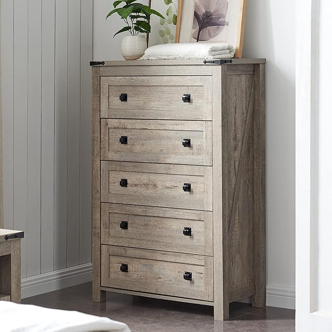 T4TREAM Farmhouse 5 Drawers Dresser Chests by T4TREAMFurniture