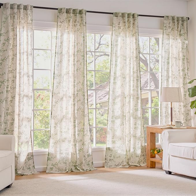 Lazzzy Floral Linen Curtains Farmhouse Extra Long Curtain - Image 7