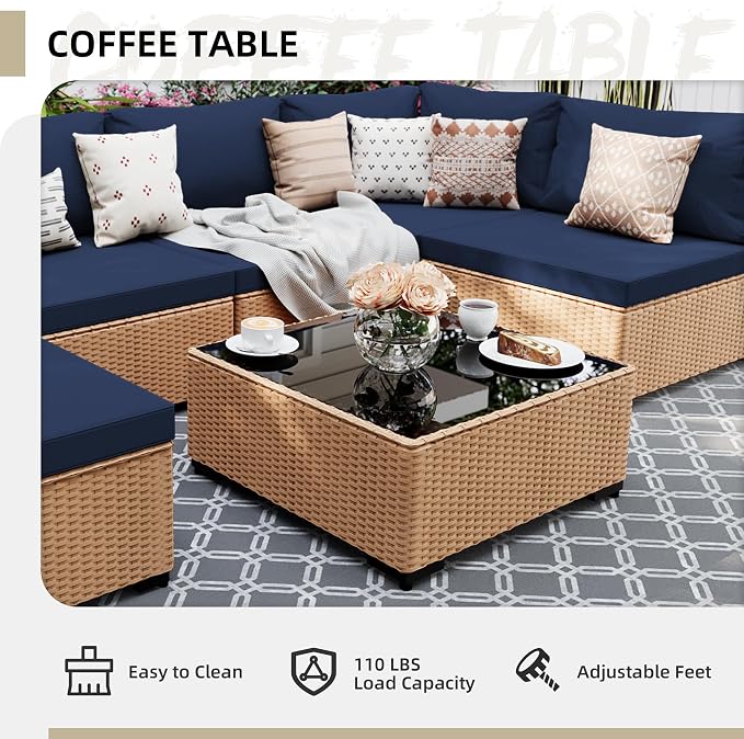 UPHA 9 Pieces Patio Furniture Sets, Wicker Outdoor Sectional Sofa Couch - Image 5