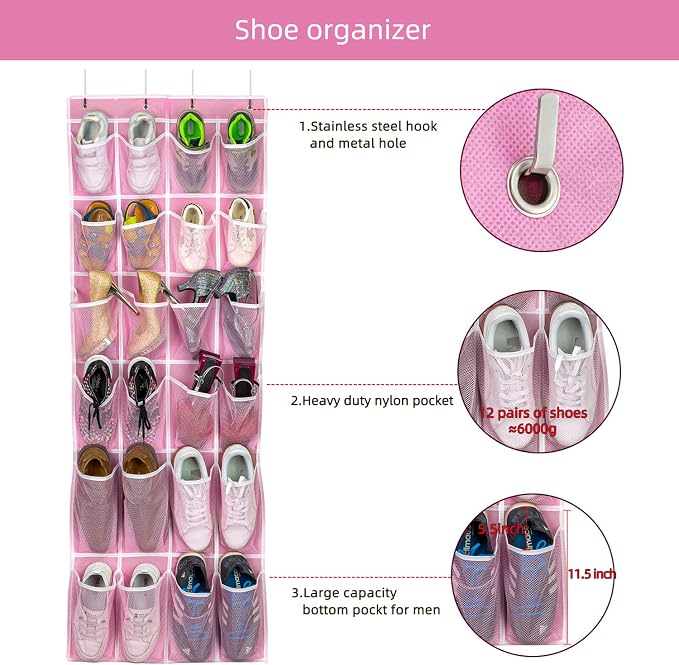 SAVERHO 2 Pack Hanging Shoe Organizer，Over Door Shoe Organizer - Image 6