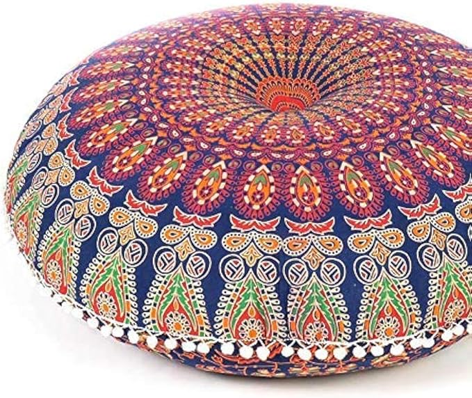 Mandala Floor Pillow Cover Meditation Cushion Seating Throw Hippie Round by EyesofIndia
