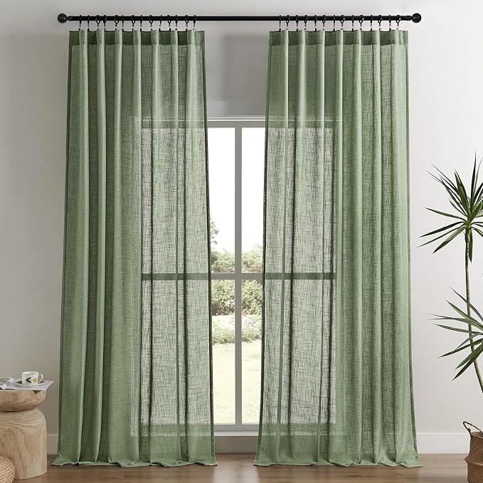 Joydeco Linen Curtains 84 Inch Length 2 Panel Sets, Light Filtering Curtains by JOYDECO
