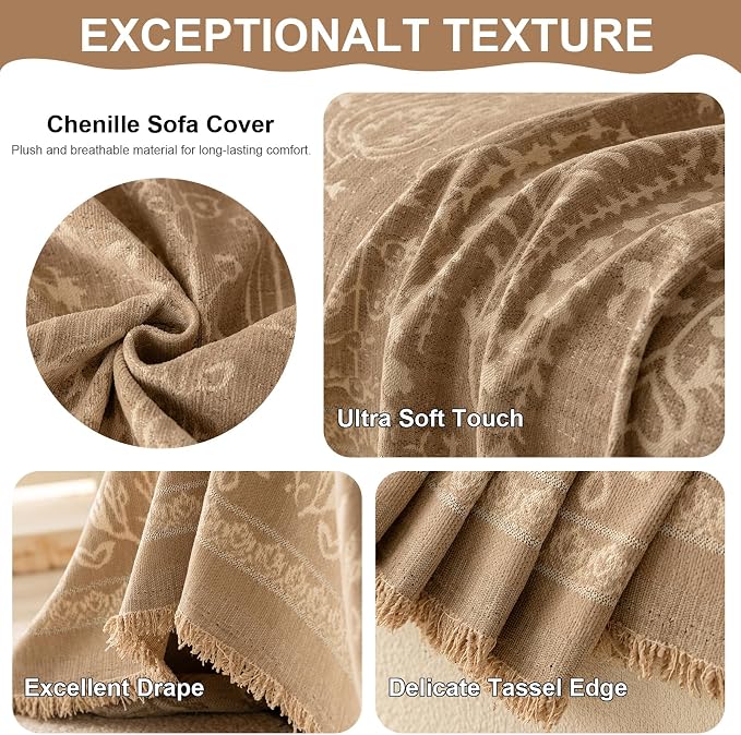 VClife Vintage Floral Bohemain Couch Cover, Soft Breathable Chenille Sofa Cover - Image 5