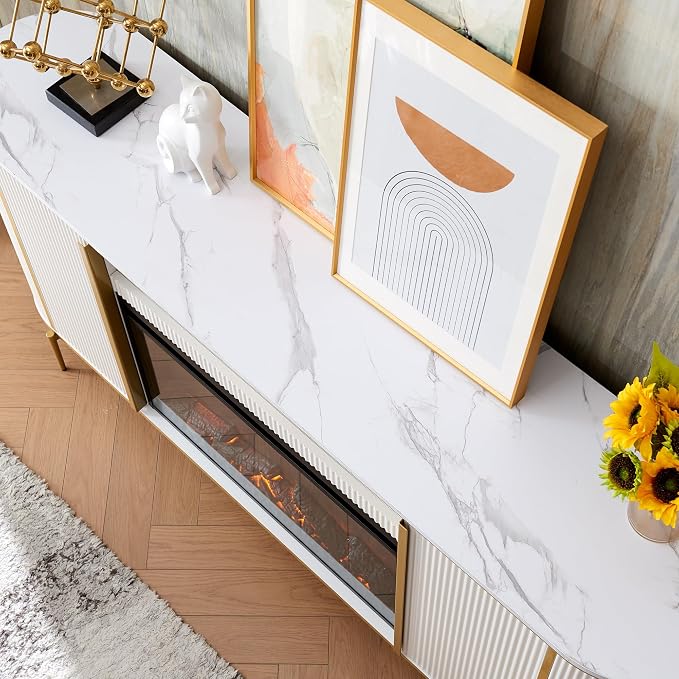 OKD Luxury 70" Fluted Fireplace TV Stand, Modern Chic Entertainment Center - Image 3