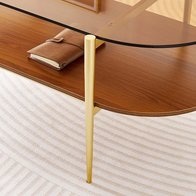 LumFurn Oval Glass Coffee Table, Mid-Century Modern Design, L41 x W21 x H17 inch - Image 7