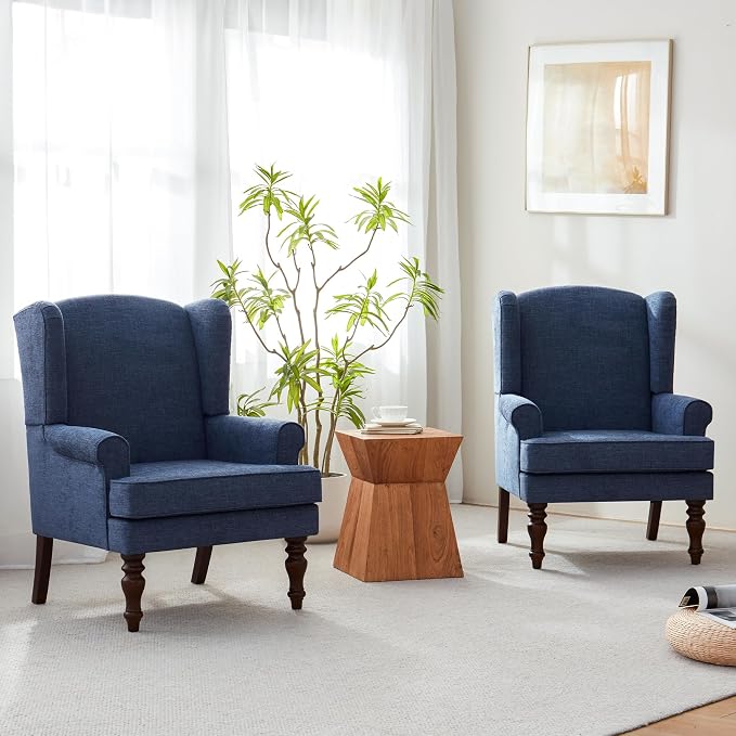 HUIMO Printed Wingback Accent Chair, Linen Upholstered High Back Armchair - Image 3