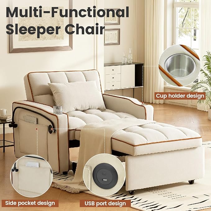 Convertible Sleeper Chair, Chairs Bed Sleepers - Image 3