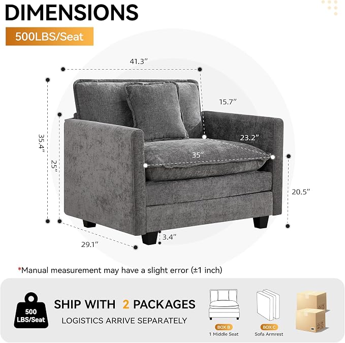 WUTUTUEE 41'' Modern Chenille Oversized Chair, Upholstered Accent Living Room - Image 2