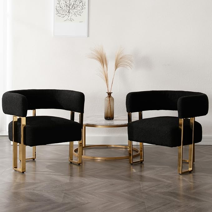 Modern Boucle Barrel Living Room Chairs Set of 2, Sherpa Upholstered Accent - Image 3