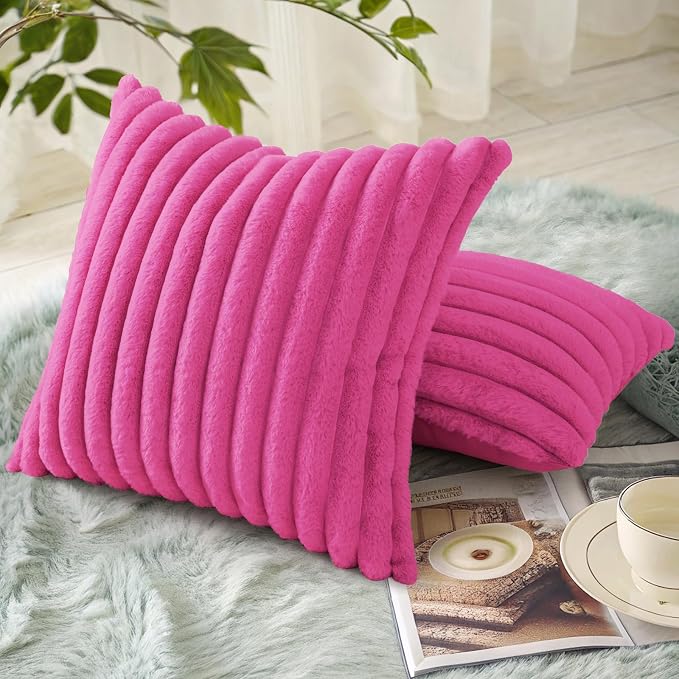 decorUhome Summer Cozy Faux Fur Throw Pillow Covers 26x26 Set of 2 Decorative - Image 4