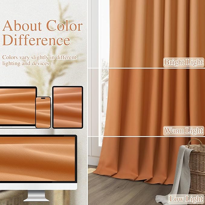 Guken Orange 100% Blackout Linen Curtains 108 Inch Length 2 Panels Set - Image 8