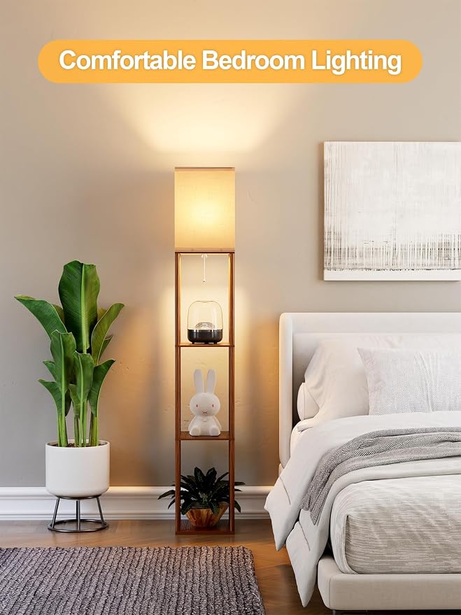 Floor Lamp with Shelves for Living Room Walnut Brown, Shelf Floor Lamp with 3 - Image 7