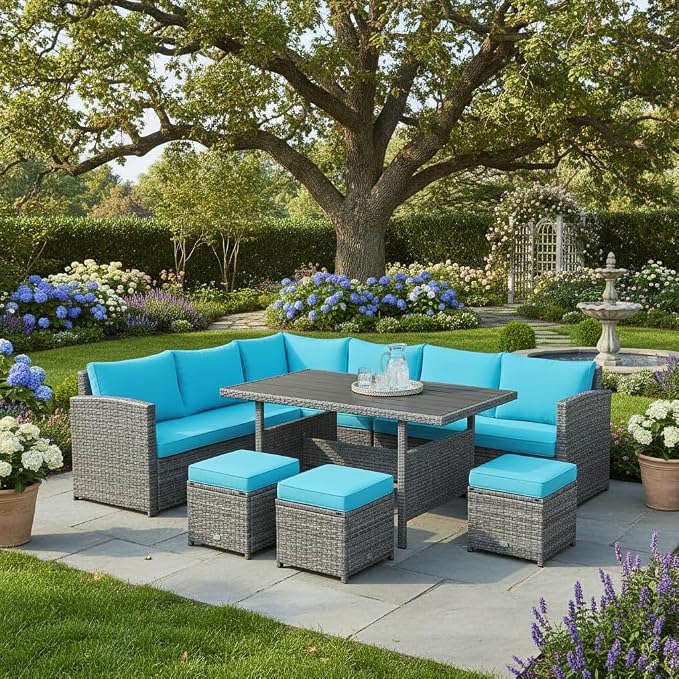 Tangkula 7 Pieces Patio Furniture Set, Outdoor Sectional Rattan Dining Sofa Set - Image 3