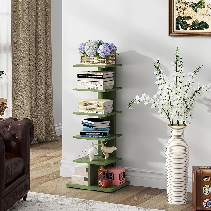 TUTOTAK Bookshelf, 6-Tier Bookcase, Narrow Spine Book Shelf - Image 5