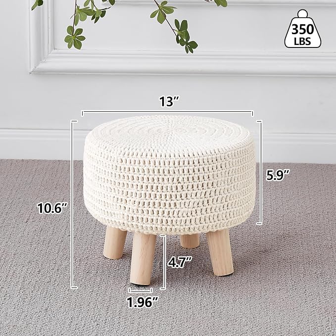 Wimarsbon Pouf Ottoman, 100% Cotton Knitted Boho Footstool, Round Footrest - Image 3