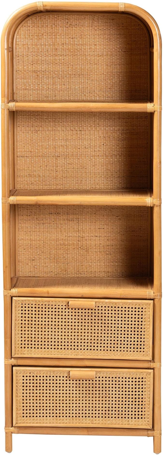 Bali & pari Curacao Modern Bohemian Light Honey Rattan 2-Drawer Bookcase - Image 5