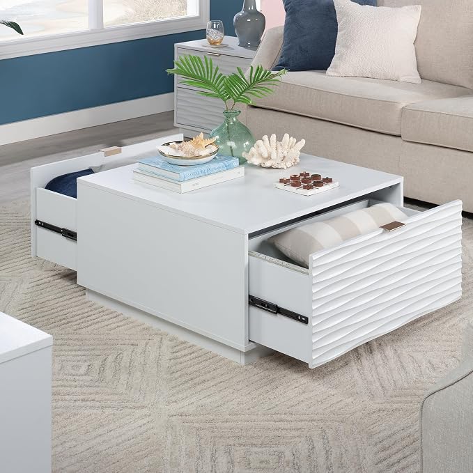 White Coffee Table with 2 Storage Drawers 31 in, Modern Living Room Center - Image 2