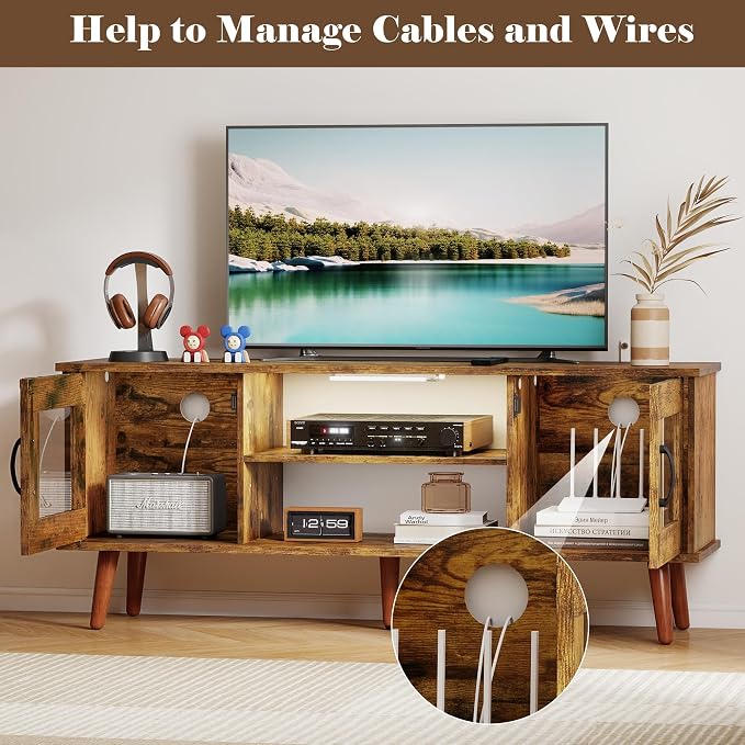 Turosur Wood TV Stand for 55 Inch TV, Mid Century Modern Entertainment Center - Image 6