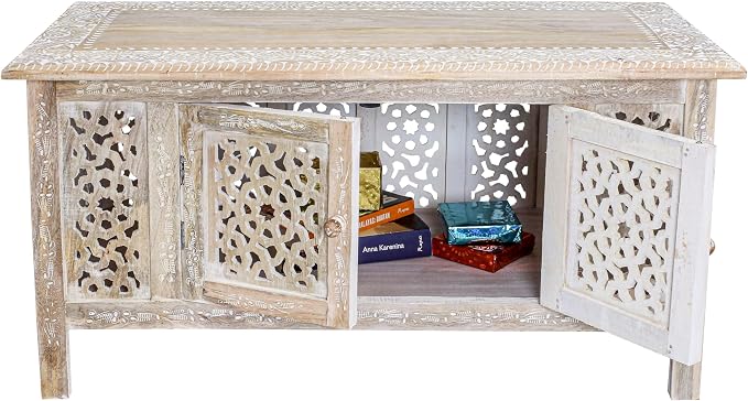 Hand-Carved Wooden Coffee Table – 36” x 18” Rectangular Mango Wood Center Table - Image 6