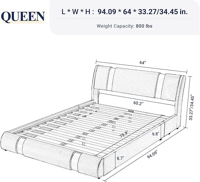 Allewie Queen Bed Frame with Iron Piece Decor, Faux Leather Upholstered - Image 2