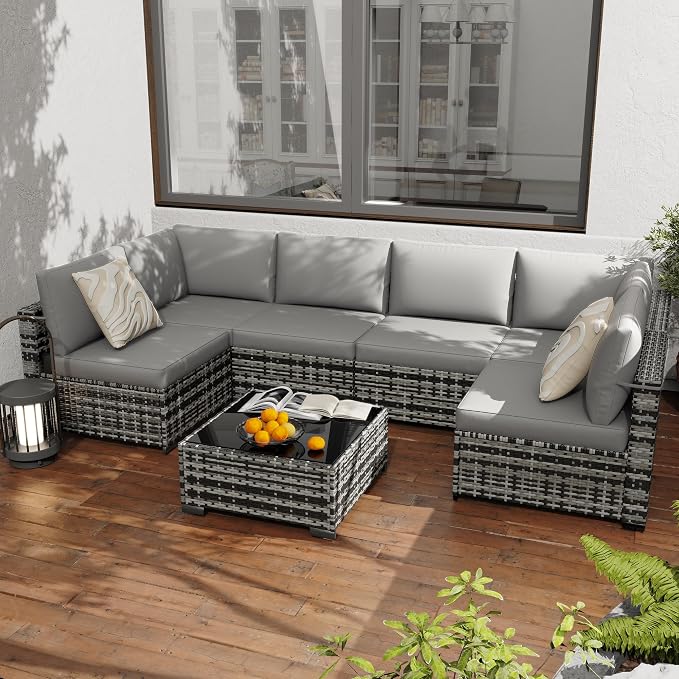 KIGOTY Patio Furniture Set, 7 Pieces Modular Outdoor Sectional Sofa, PE Rattan by KIGOTY